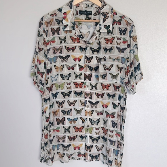 Jacques Coco Butterfly Print Short Sleeve Shirt Size XL - Picture 1 of 11